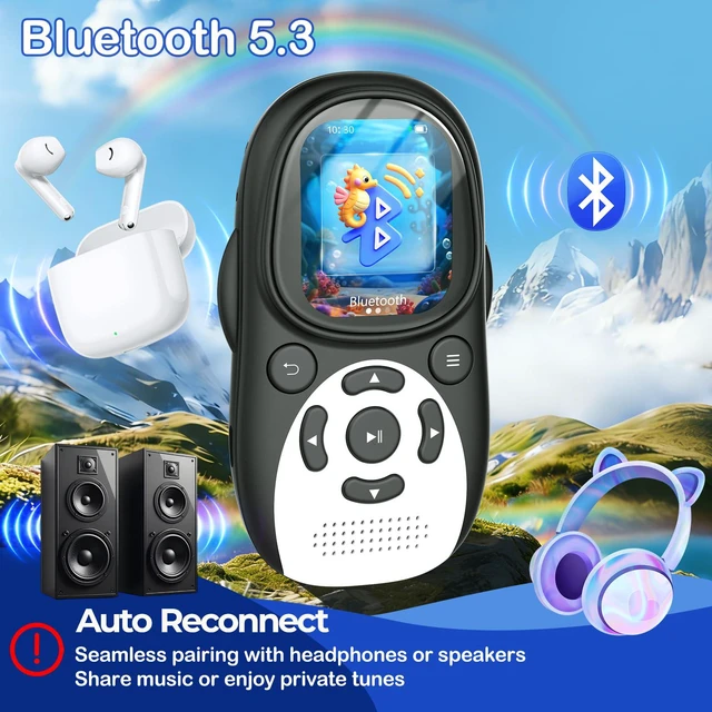 Alt view image 2 of 6 - 64GB Cute Penguin MP3 Player for Kids with Bluetooth 5.3 & Speaker | Volume Limit, 2" Screen, 65H Battery Life, FM Radio, Voice Recorder, Headphones, Lanyard, Supports 128GB microSD Card