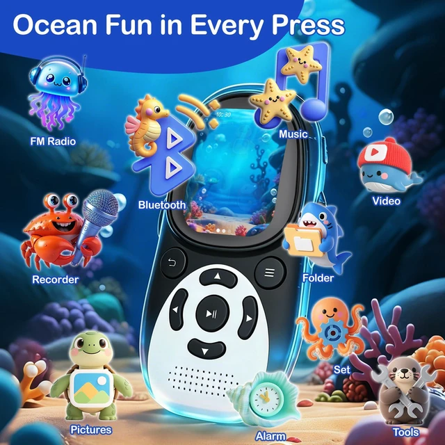 Alt view image 6 of 6 - 64GB Cute Penguin MP3 Player for Kids with Bluetooth 5.3 & Speaker | Volume Limit, 2" Screen, 65H Battery Life, FM Radio, Voice Recorder, Headphones, Lanyard, Supports 128GB microSD Card