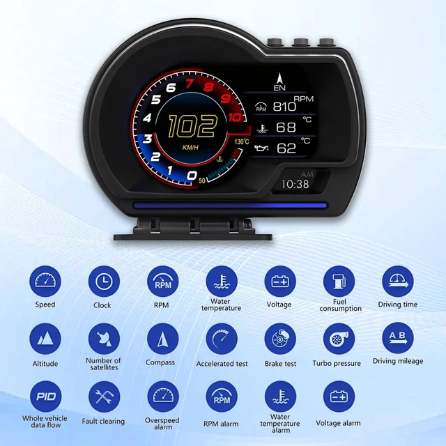 Alt view image 2 of 5 - OBD2 GPS Dual System Car HUD Display - Digital Speedometer with Water Temp Voltage RPM - Universal Heads Up Display for Most Vehicles