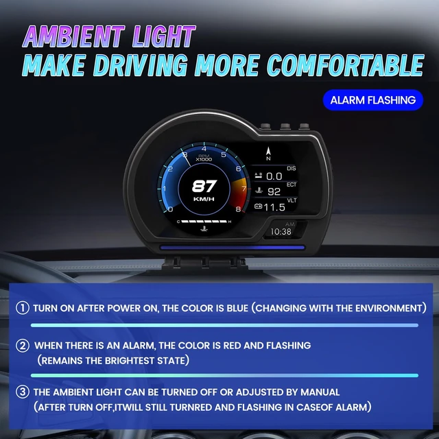 Alt view image 4 of 5 - OBD2 GPS Dual System Car HUD Display - Digital Speedometer with Water Temp Voltage RPM - Universal Heads Up Display for Most Vehicles
