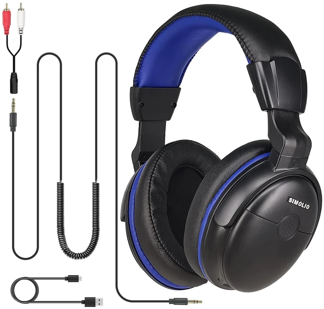 Main image of Sound Amplified Wired Headphones with Extra Long Cord for TV with Clear Dialogue, 18ft/5.5M Long Coil Cord, Over Ear Wired TV Headphones for Seniors w/Volume Control & Clip, 40 Hrs Playtime