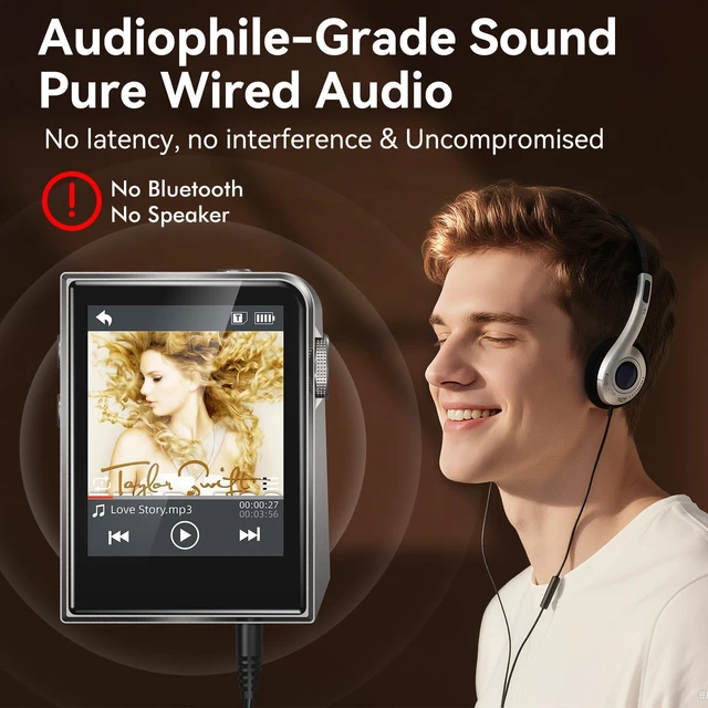 Alt view image 3 of 6 - 64GB HiFi Lossless MP3 Player with DAC & DSD Support, 2" Touchscreen | High Resolution Digital Audio Player with FLAC, CNC Aluminum Alloy Body, Resume Playback, Supports 128GB microSD Card