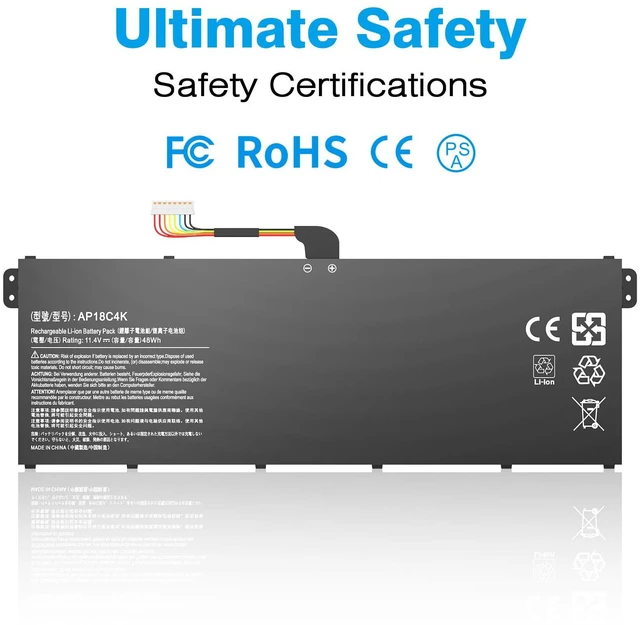 Alt view image 4 of 6 - AP18C4K Laptop Battery Compatible with Aspire 5 A515-43 A515-43G A515-44 A515-44G Spin 3 SP314-54N SP314-54N-54XS A515-43G-R05T A515-43G-R1SJ A514-52G-521W A515-44G-R26L A515-43-R057