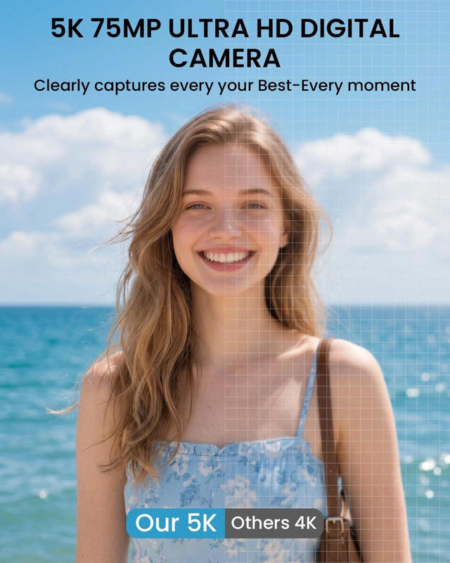 Alt view image 3 of 6 - 5K Digital Camera for Photography with Fill Light, 3'' 180°Flip Screen, 75MP Vlogging Camera for YouTube Video, 18X Zoom Compact Point and Shoot Cameras for Beginner Teens, Kids, Black
