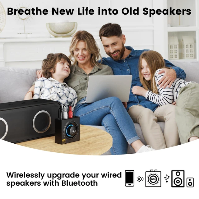 Alt view image 2 of 6 - B06T3+ Bluetooth Receiver with LDAC for Home Stereo, Wired Speakers | Hi-Res Wireless Audio Adapter with aptX Low Latency & HD, Knob Volume Control, RCA/3.5mm AUX for Music Streaming