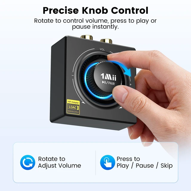 Alt view image 4 of 6 - B06T3+ Bluetooth Receiver with LDAC for Home Stereo, Wired Speakers | Hi-Res Wireless Audio Adapter with aptX Low Latency & HD, Knob Volume Control, RCA/3.5mm AUX for Music Streaming