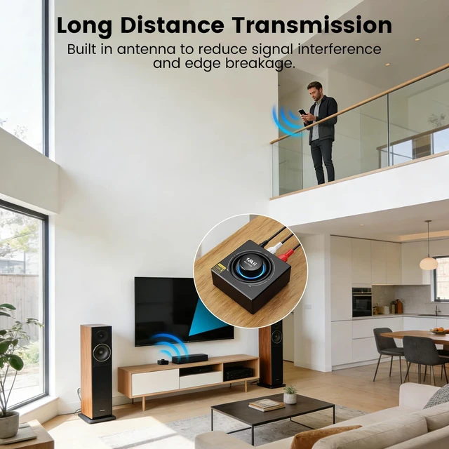 Alt view image 5 of 6 - B06T3+ Bluetooth Receiver with LDAC for Home Stereo, Wired Speakers | Hi-Res Wireless Audio Adapter with aptX Low Latency & HD, Knob Volume Control, RCA/3.5mm AUX for Music Streaming