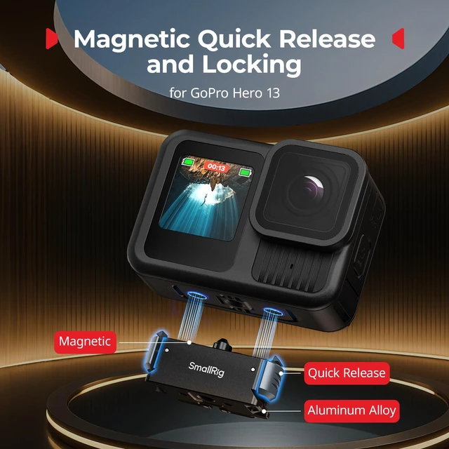 Alt view image 2 of 6 - Magnetic Quick Release Mount for GoPro Hero 13, Aluminum Adapter with 1/4"-20 Screw and Dual-Claws Interface, Base Compatible with Neck Mounts, Selfie Sticks, Magic Arms - 5437