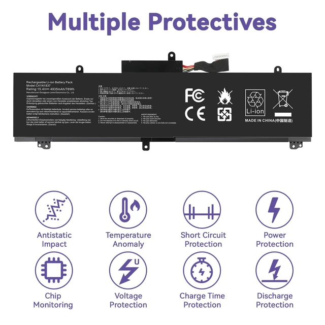 Alt view image 2 of 6 - C41N1837 Laptop Battery for ASUS ROG Zephyrus G15 GA501I GA502 GA502D GA502DU GA502GU GA502IV GU502 GU502DU GX502GW GX532GV GU532GW GU502LU GU502LW GU502LV GX502LXS GX502GV GX502GW 0B200-03380100