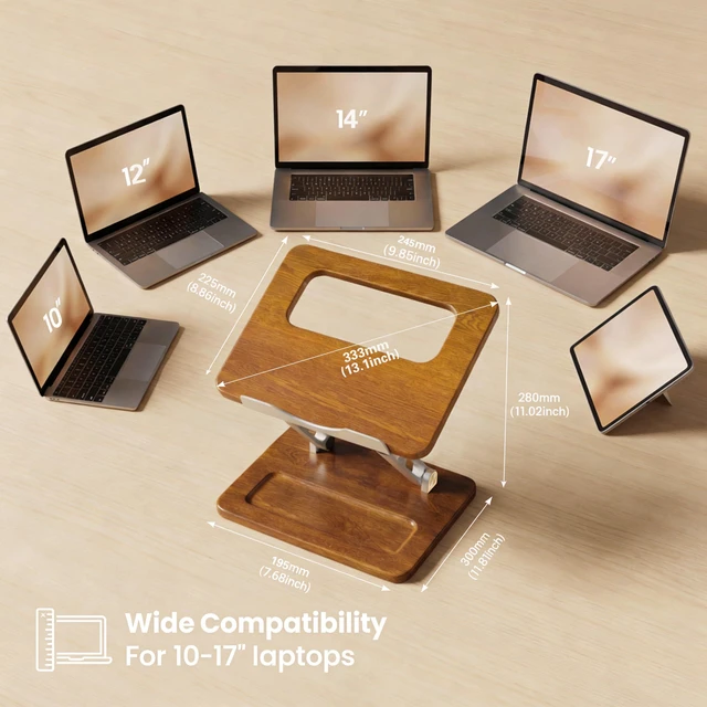 Alt view image 4 of 5 - Adjustable Laptop Desk Stand Wood with Storage Slot | Ergonomic Foldable Computer Riser ,Ventilated Cooling Design, Fit all 10-17 Inch Laptops & Tablets