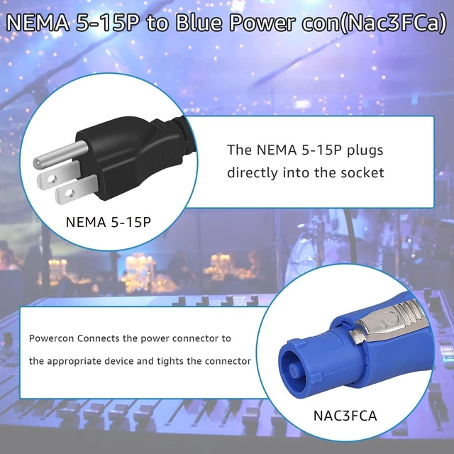 Alt view image 3 of 6 - 3-Prong NEMA 5-15P to PowerCON Cable 20A 3 Pin PowerCon Input Connector to NEMA 5-15P Connector Cord for Outdoor Stage Light LED Screen-1.2M/3.9FT