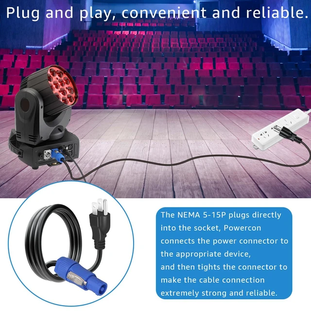 Alt view image 4 of 6 - 3-Prong NEMA 5-15P to PowerCON Cable 20A 3 Pin PowerCon Input Connector to NEMA 5-15P Connector Cord for Outdoor Stage Light LED Screen-1.2M/3.9FT