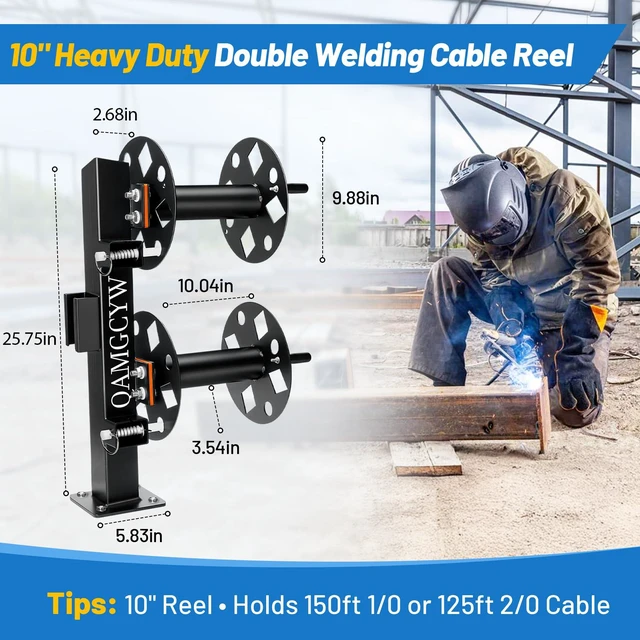 Alt view image 6 of 6 - Heavy Duty Double Welding Lead Reel, 10° Fixed Tilted Base Cable Lead Reel with Insulated Sealing Gaskets Screws No Leaks No Shorts, Fits 150ft 1/0 or 125ft 2/0 Cable