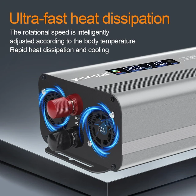 Alt view image 5 of 6 - XUYUAN 1000W Pure Sine Wave Inverter 12V/24V for RV Camping Truck Emergency | 12V/24V Auto-Detect to 110V,50Hz/60Hz Switchable,LCD Display,Type-C Fast Charge,Safe&Silent for RV,Camping,Emergency Backu