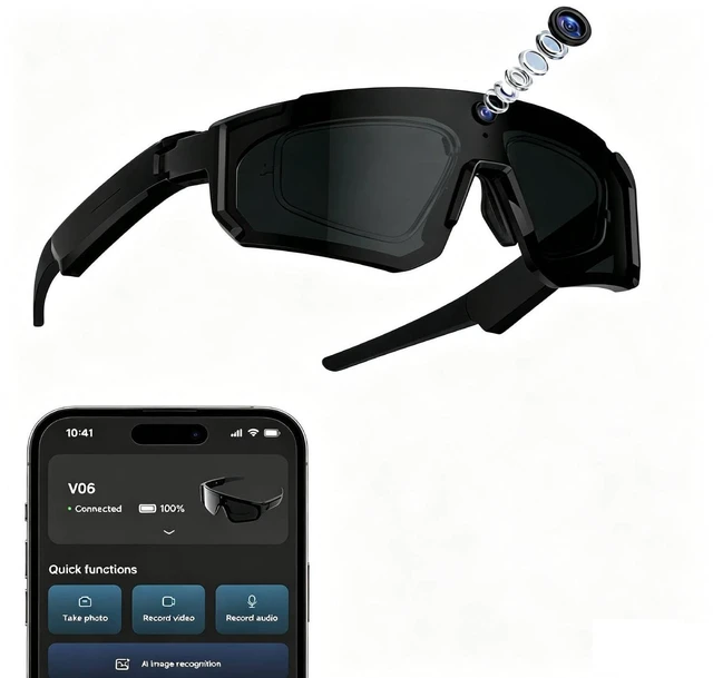 Main image of 2026 Upgraded AI Smart Glasses with 4K Camera, 1200P Video, 6-Axis EIS Anti-Shake, ChatGPT Assistant, AI Recognition & Translation, IP54 Waterproof for Cycling, Hiking, Running, Vlogging