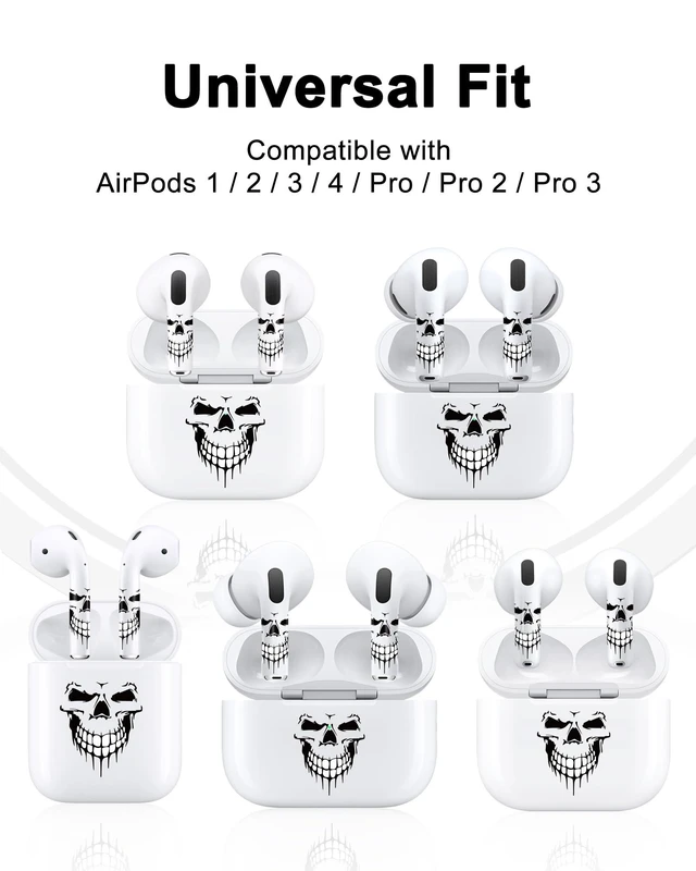 Alt view image 5 of 6 - for AirPods Sticker Skin Set, Earbud + Charging Case Wrap Decals, Applicator Included + Spare, Fits AirPods 1/2/3/4 & Pro/Pro 2/Pro 3 Dripping Skull