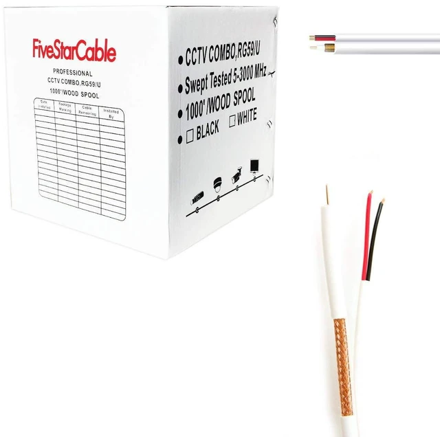 Main image of 1000 ft. RG59 Siamese CCTV Combo Coaxial Cable White - 20AWG RG59 + 18/2 18AWG Power