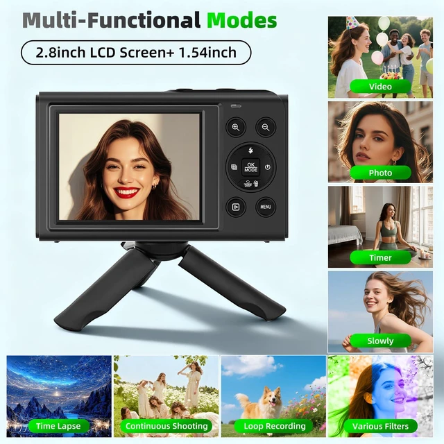 Alt view image 4 of 6 - 5K 80MP Digital Cameras for Photography with Tripod 2 Batteries 64GB | Dual Screen Autofocus Vlogging Camera for YouTube,Compact Point and Shoot Camera Good for Beginners Campus,Travel
