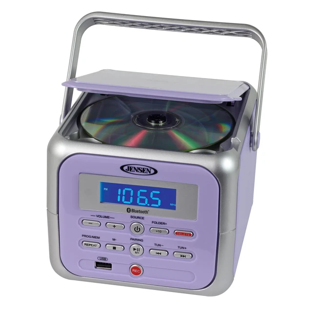 Alt view image 3 of 6 - ® CD-660 Portable Retro Boom Box CD Player Bluetooth Digital Home Music System with MP3, USB/AUX Input, FM Radio, Stereo Speakers - Purple Limited Edition