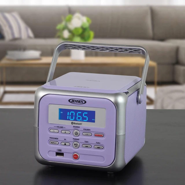 Alt view image 4 of 6 - ® CD-660 Portable Retro Boom Box CD Player Bluetooth Digital Home Music System with MP3, USB/AUX Input, FM Radio, Stereo Speakers - Purple Limited Edition