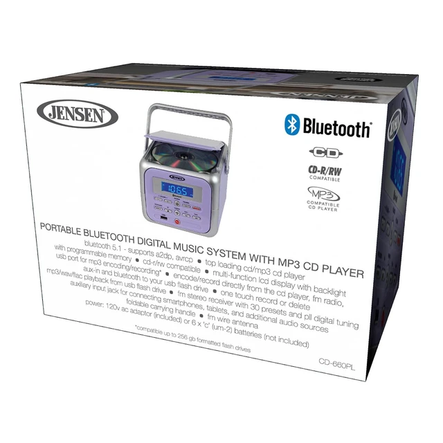 Alt view image 5 of 6 - ® CD-660 Portable Retro Boom Box CD Player Bluetooth Digital Home Music System with MP3, USB/AUX Input, FM Radio, Stereo Speakers - Purple Limited Edition