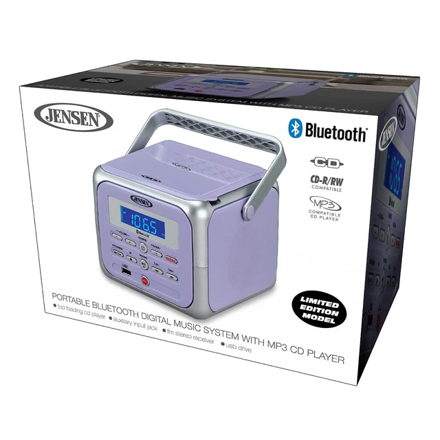 Alt view image 6 of 6 - ® CD-660 Portable Retro Boom Box CD Player Bluetooth Digital Home Music System with MP3, USB/AUX Input, FM Radio, Stereo Speakers - Purple Limited Edition