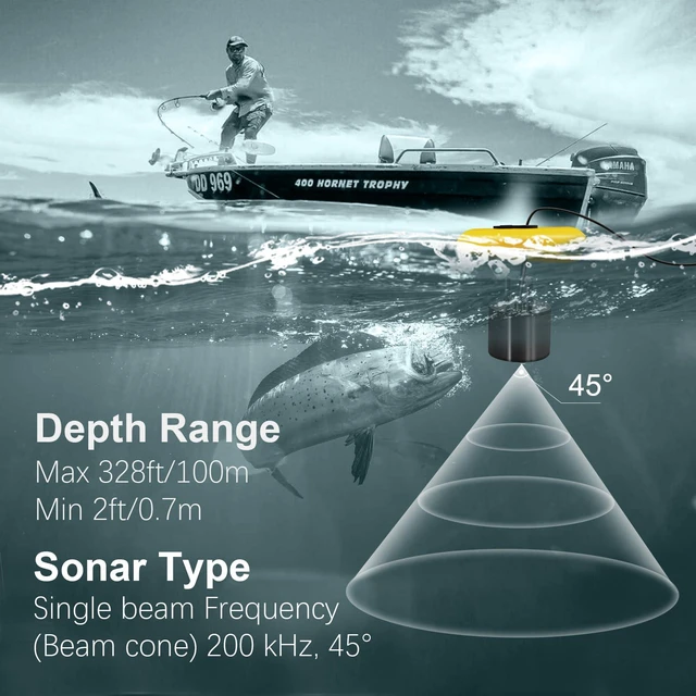 Alt view image 2 of 6 - Kayak Portable Fish Finder Transducer Handheld LCD Fishing Depth Finders Water Castable Boat Fish Sonar Boat Bank Ice Fishing FF168-T