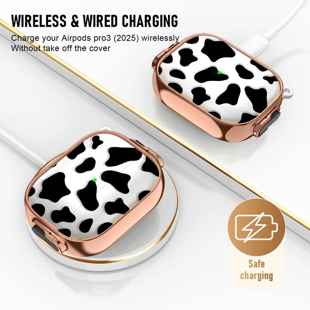 Alt view image 2 of 6 - for Apple Airpods Pro 3 case(2025) with Safety Lock,Compatible Airpods Pro 3rd Generation case Cover,for Cute AirPods Pro Case for Women Girly with Keychain-Black Cow