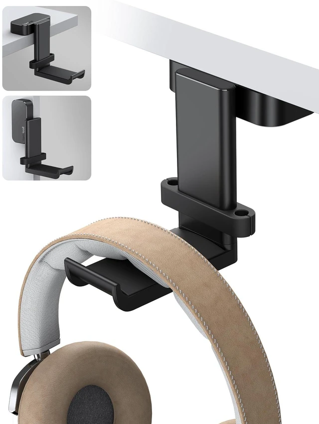 Main image of Headphone Stand Adhesive Rotatable Headset Earphone Hanger Hook | 360° Rotation Earphone Holder, Cable Organizer Headphone Stand, for All Headset Gaming HyperX, Razer, Sony, Senn heiser