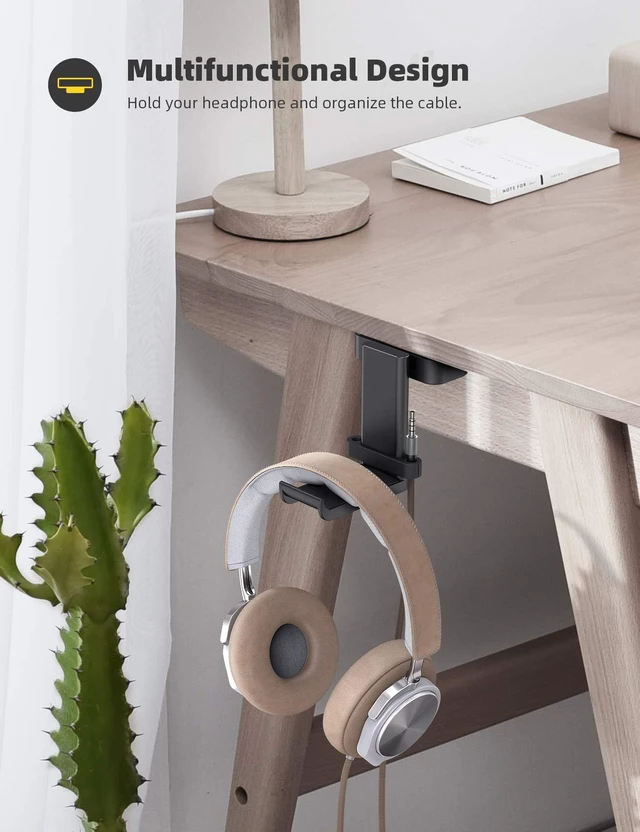 Alt view image 2 of 6 - Headphone Stand Adhesive Rotatable Headset Earphone Hanger Hook | 360° Rotation Earphone Holder, Cable Organizer Headphone Stand, for All Headset Gaming HyperX, Razer, Sony, Senn heiser