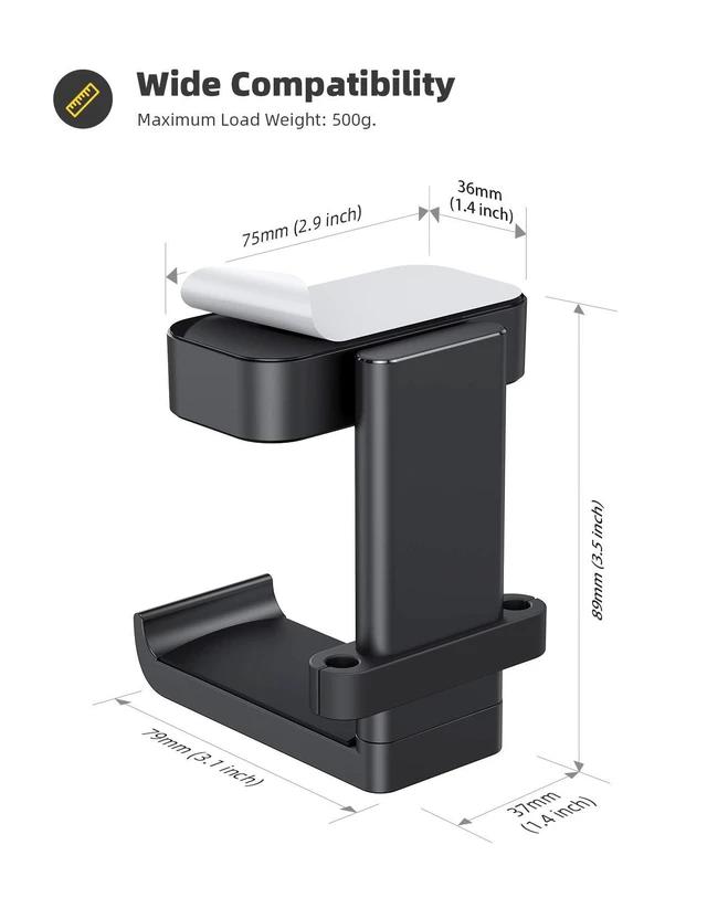 Alt view image 5 of 6 - Headphone Stand Adhesive Rotatable Headset Earphone Hanger Hook | 360° Rotation Earphone Holder, Cable Organizer Headphone Stand, for All Headset Gaming HyperX, Razer, Sony, Senn heiser