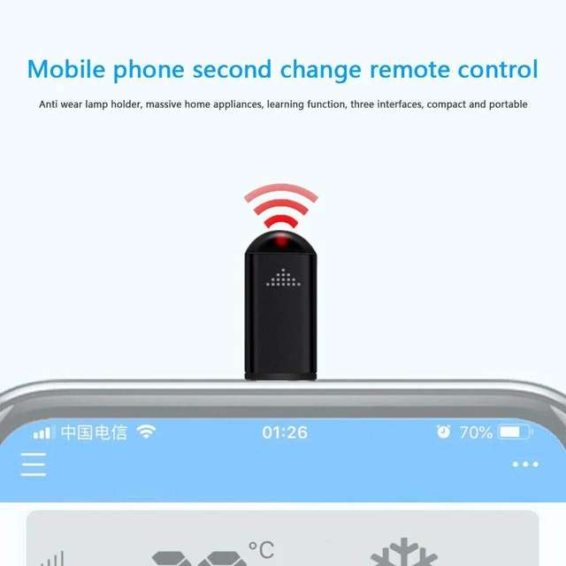 Alt view image 6 of 6 - R09 Mini Smartphone IR Remote Controller Adapter for iOS Smart Phone Mini Infrared Universal Control All in One Air Conditioner/TV/DVD/STB (Black-for Lightning)
