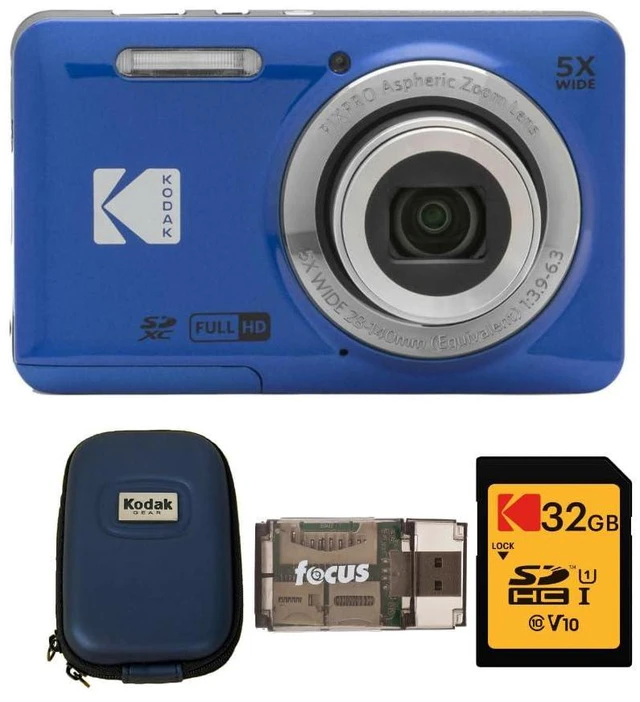 Main image of PIXPRO Friendly Zoom FZ55 Digital Camera (Blue) Bundle | 32GB Class 10 UHS-I U1 SDHC Memory Card, Case, (4 items)