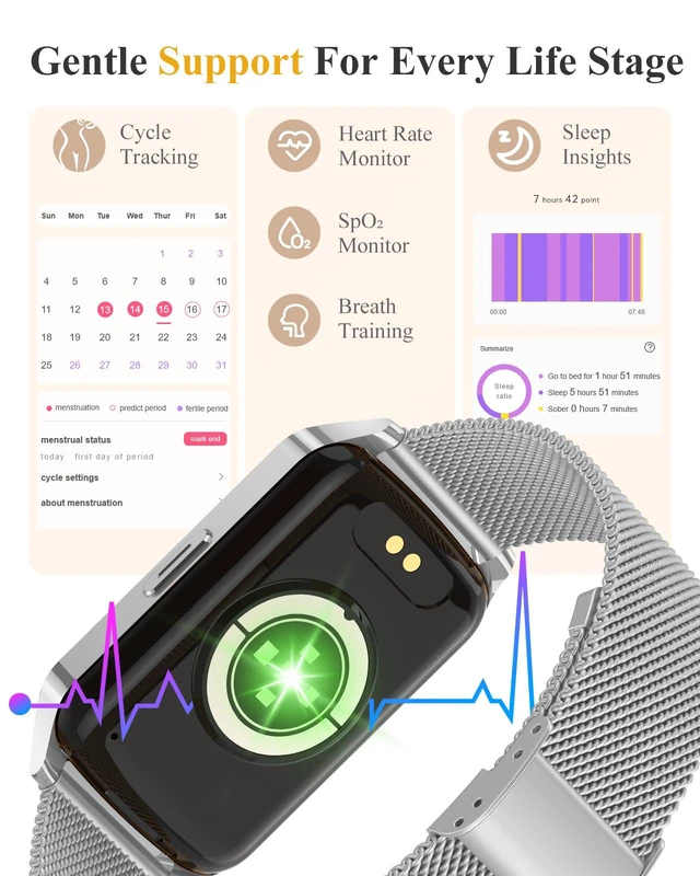 Alt view image 2 of 6 - Fitness Activity Tracker for Women Men with Step Counter, Calorie/Distance/Sleep Monitor, IP68 Waterproof for Android iPhone, Silicone Smart Watch Smartwatch with 110+ Sport Modes (Silver)