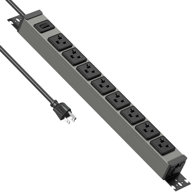 Main image of Heavy Duty Power Strip Wall Mount, 20 Amp Surge Protector 1200J Metal 8 Outlet Under Desk Mounted 20A, Garage Power Table Socket Industrial Outlets 6-20R T-Slot, 6FT 12AWG Extension Cord