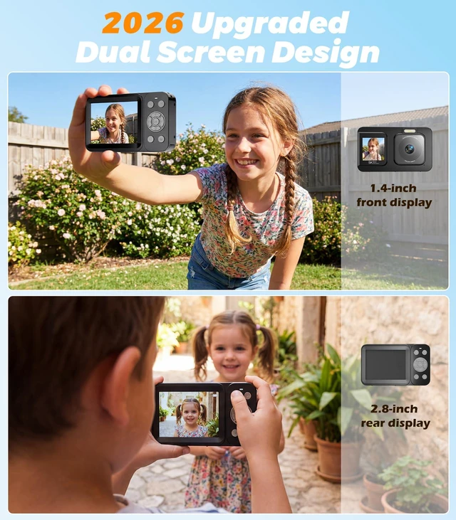 Alt view image 4 of 6 - 5K 80MP Digital Camera for Photography, Point and Shoot Vlogging Camera with Dual Screen, 18X Zoom & Auto Focus, Compact Camera for Kids Teens Beginners, IMX258 Sensor, Webcam Mode, Black