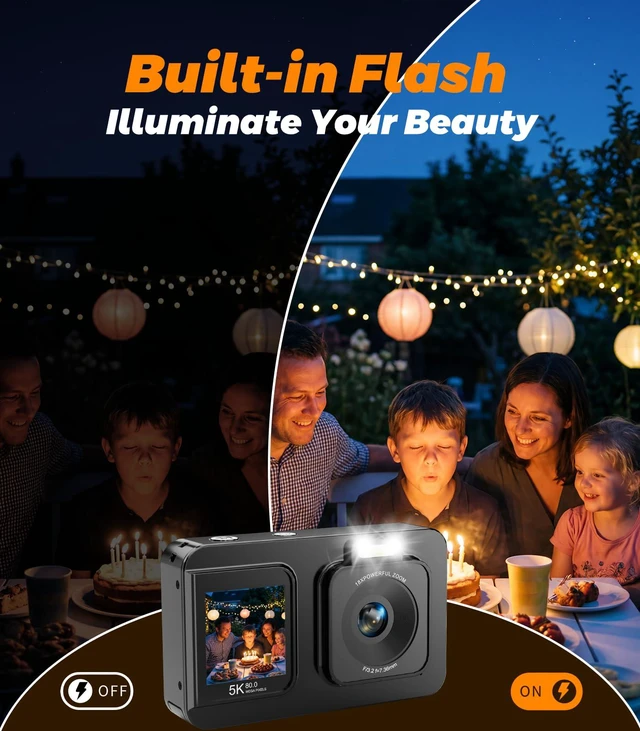 Alt view image 6 of 6 - 5K 80MP Digital Camera for Photography, Point and Shoot Vlogging Camera with Dual Screen, 18X Zoom & Auto Focus, Compact Camera for Kids Teens Beginners, IMX258 Sensor, Webcam Mode, Black