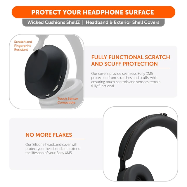 Alt view image 5 of 6 - ShellZ XM5 - Protective Headphone Exterior Shell & Headband Covers for Sony WH1000XM5 Made by Wicked Cushions | Made with Premium Silicone | Black