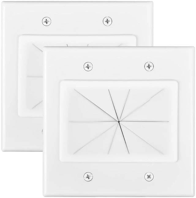 Main image of 2 Gang Wall Plate White 2 Pack, Silicone Cable Pass Through Wall Plate for Power Cable, Audio Video and Ethernet Cable, Speaker Wire Management | Silicone Cable Pass Through, in Wall Cable Hider for P