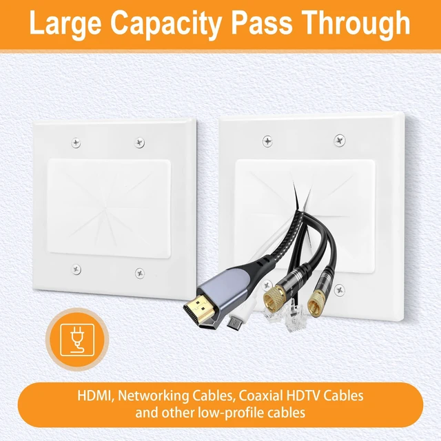Alt view image 2 of 6 - 2 Gang Wall Plate White 2 Pack, Silicone Cable Pass Through Wall Plate for Power Cable, Audio Video and Ethernet Cable, Speaker Wire Management | Silicone Cable Pass Through, in Wall Cable Hider for P