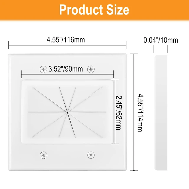 Alt view image 4 of 6 - 2 Gang Wall Plate White 2 Pack, Silicone Cable Pass Through Wall Plate for Power Cable, Audio Video and Ethernet Cable, Speaker Wire Management | Silicone Cable Pass Through, in Wall Cable Hider for P