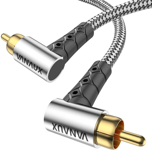 Main image of Subwoofer Cable Double 90 Degree RCA to RCA Audio Stereo Cable Male to Male 24K Gold Plated Connector Nylon Braided Double Shielded Clean Sounding Signal Silver/3.3ft/1m