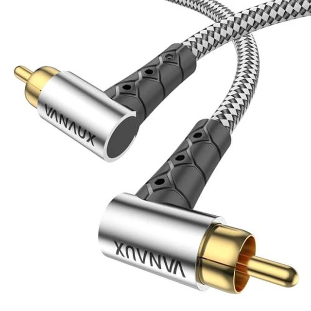 Alt view image 2 of 6 - Subwoofer Cable Double 90 Degree RCA to RCA Audio Stereo Cable Male to Male 24K Gold Plated Connector Nylon Braided Double Shielded Clean Sounding Signal Silver/3.3ft/1m