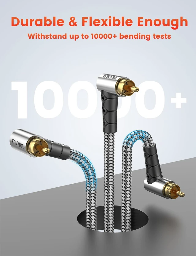 Alt view image 5 of 6 - Subwoofer Cable Double 90 Degree RCA to RCA Audio Stereo Cable Male to Male 24K Gold Plated Connector Nylon Braided Double Shielded Clean Sounding Signal Silver/3.3ft/1m