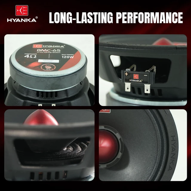 Alt view image 3 of 6 - BMC-65 6.5-Inch Car Midrange Speakers, 480W, 4 Ohm, Pair Bullet-design phase plugs and black steel baskets deliver clear, powerful mids for car and truck door audio upgrades