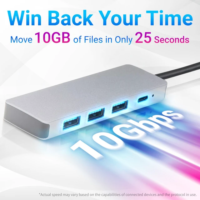 Alt view image 3 of 6 - USB 3.2/3.1 Gen 2 Multiport USB C Hub Dock, 10Gbps, USB-C to 1xUSB-C/3xUSB-A, Works with Windows/Mac, Silver, Black
