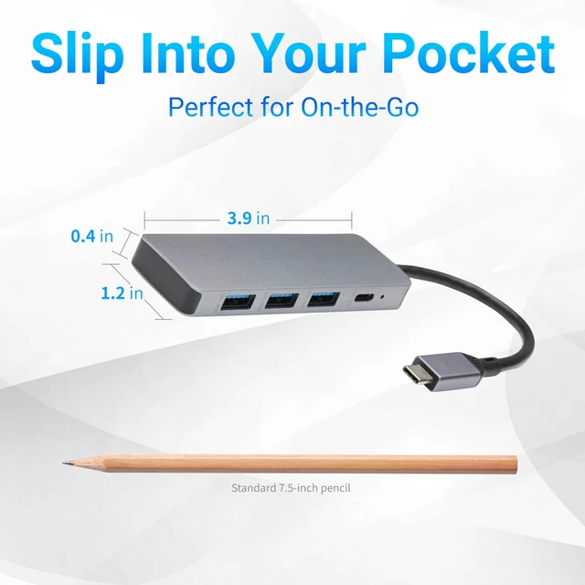 Alt view image 5 of 6 - USB 3.2/3.1 Gen 2 Multiport USB C Hub Dock, 10Gbps, USB-C to 1xUSB-C/3xUSB-A, Works with Windows/Mac, Silver, Black