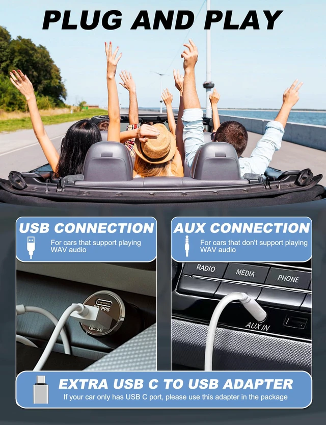Alt view image 3 of 6 - External Portable CD Player for Car - Car CD Player with USB Port AUX Port, Extra USB Extension Cable, Universal USB CD Player for Vehicle, Laptop, TV, Computer, for Android 4.4 and Above Navigation