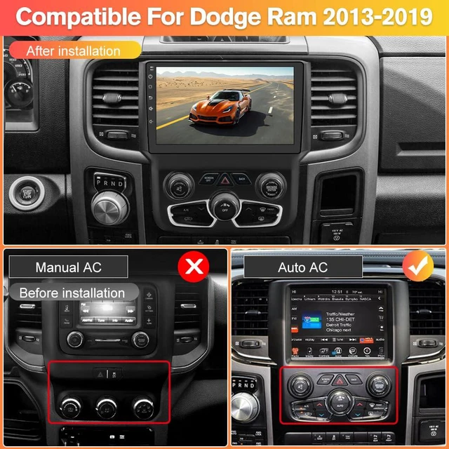 Alt view image 2 of 6 - Car Stereo for Dodge RAM 1500 2500 3500 2013 2014 2015 2016 2017 2018 (Only fit Auto AC), Wireless CarPlay and Android Auto, 9'' Android Touch Screen Radio Replacement, 2G + 64G