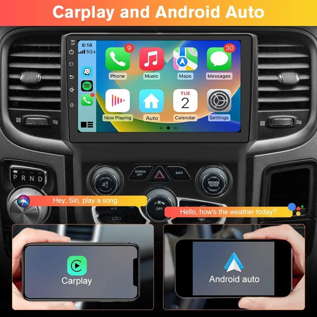 Alt view image 3 of 6 - Car Stereo for Dodge RAM 1500 2500 3500 2013 2014 2015 2016 2017 2018 (Only fit Auto AC), Wireless CarPlay and Android Auto, 9'' Android Touch Screen Radio Replacement, 2G + 64G
